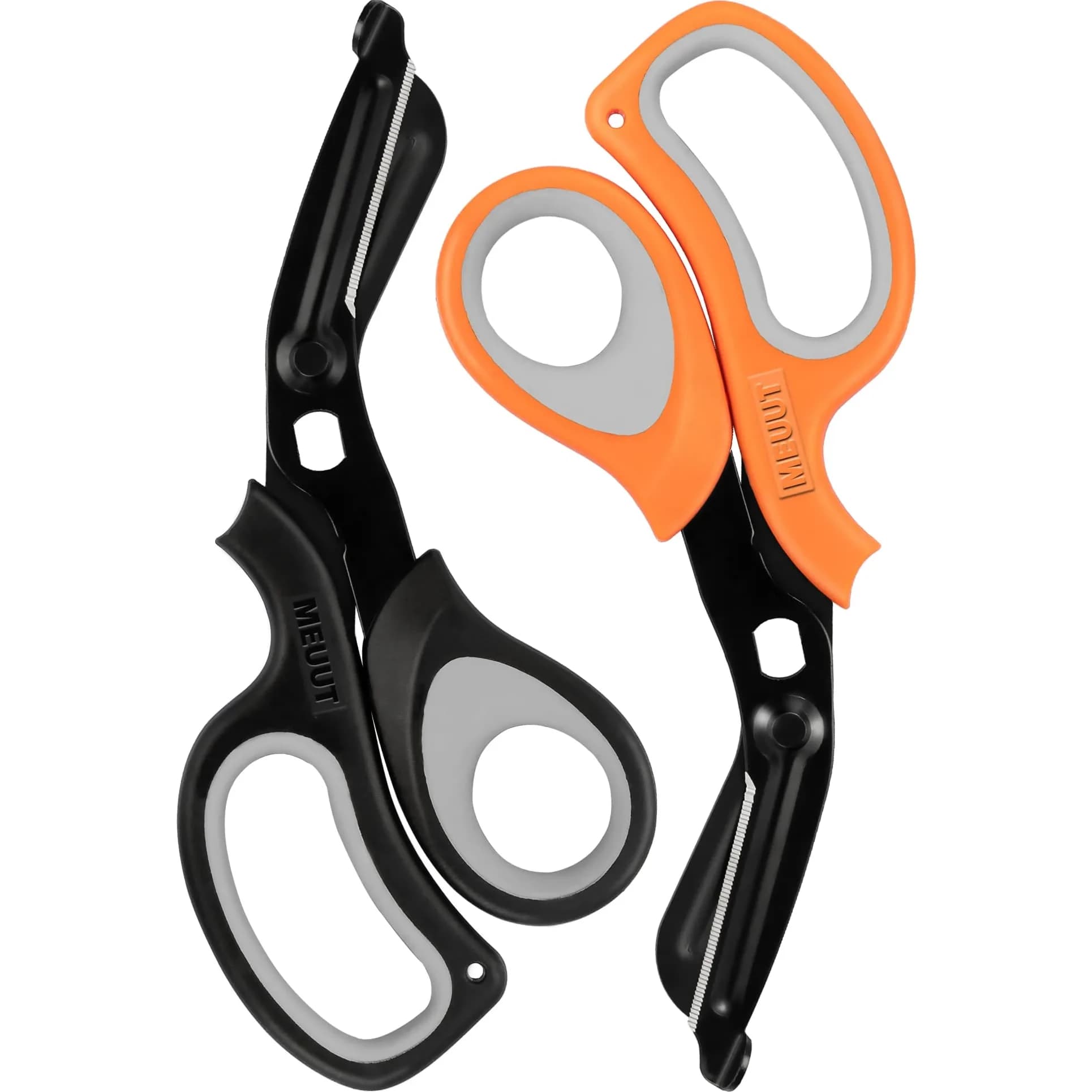 MEUUT Medical Trauma Shears 7.8" (19.8 cm) - 2-Pack | Ambidextrous, Serrated, Non-Stick Blades — Black+orange