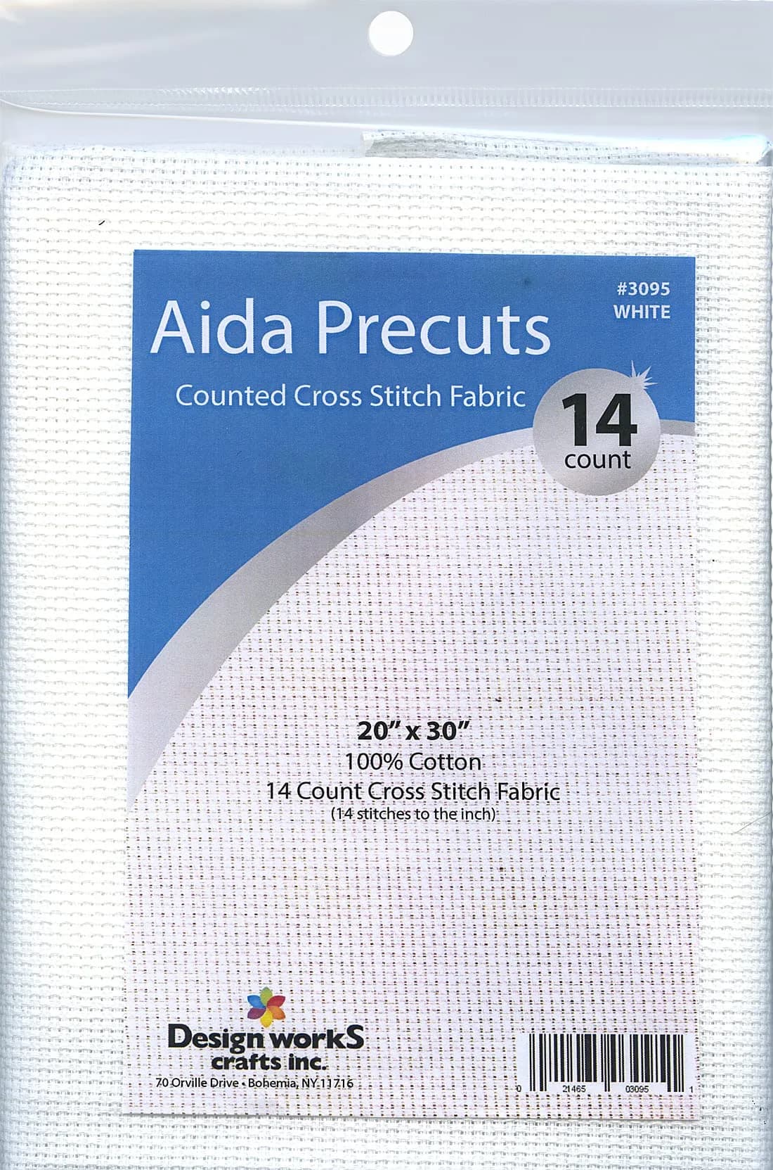 Design Works Crafts 14 Count Aida Fabric 20" x 30" (50.8cm x 76.2cm) | Pre-Cut White Cotton for Cross Stitch