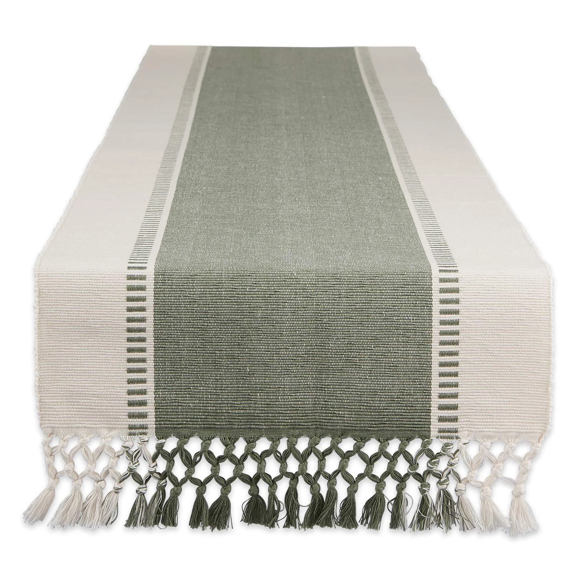 DII Dobby Stripe Table Runner 13x108 Artichoke & Cream | Elegant Cotton Design for Large Tables - main product image