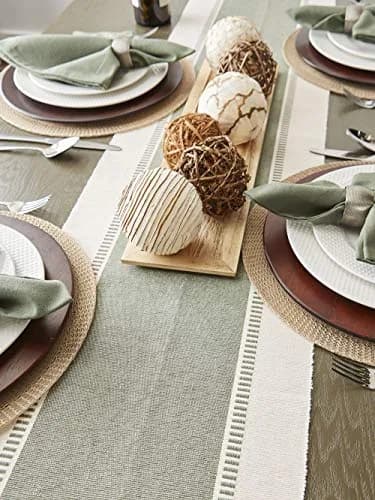 DII Dobby Stripe Table Runner 13x108 Artichoke & Cream | Elegant Cotton Design for Large Tables thumbnail 7
