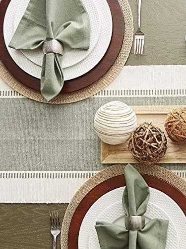 DII Dobby Stripe Table Runner 13x108 Artichoke & Cream | Elegant Cotton Design for Large Tables thumbnail 9