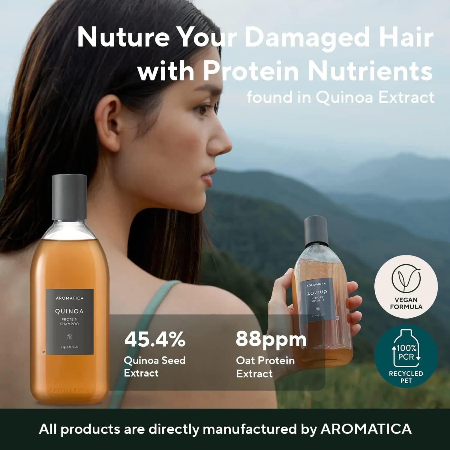 AROMATICA Quinoa Protein Shampoo 400ml (13.53 Fl Oz) | Vegan Protein for Damaged Hair - view 2