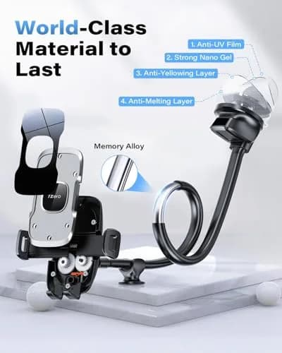 1Zero Car/Truck Phone Mount with 14-Inch Aluminum Gooseneck Long Arm | 360° Rotation & Strong Suction thumbnail 6