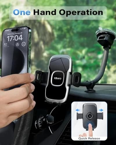 1Zero Car/Truck Phone Mount with 14-Inch Aluminum Gooseneck Long Arm | 360° Rotation & Strong Suction thumbnail 3