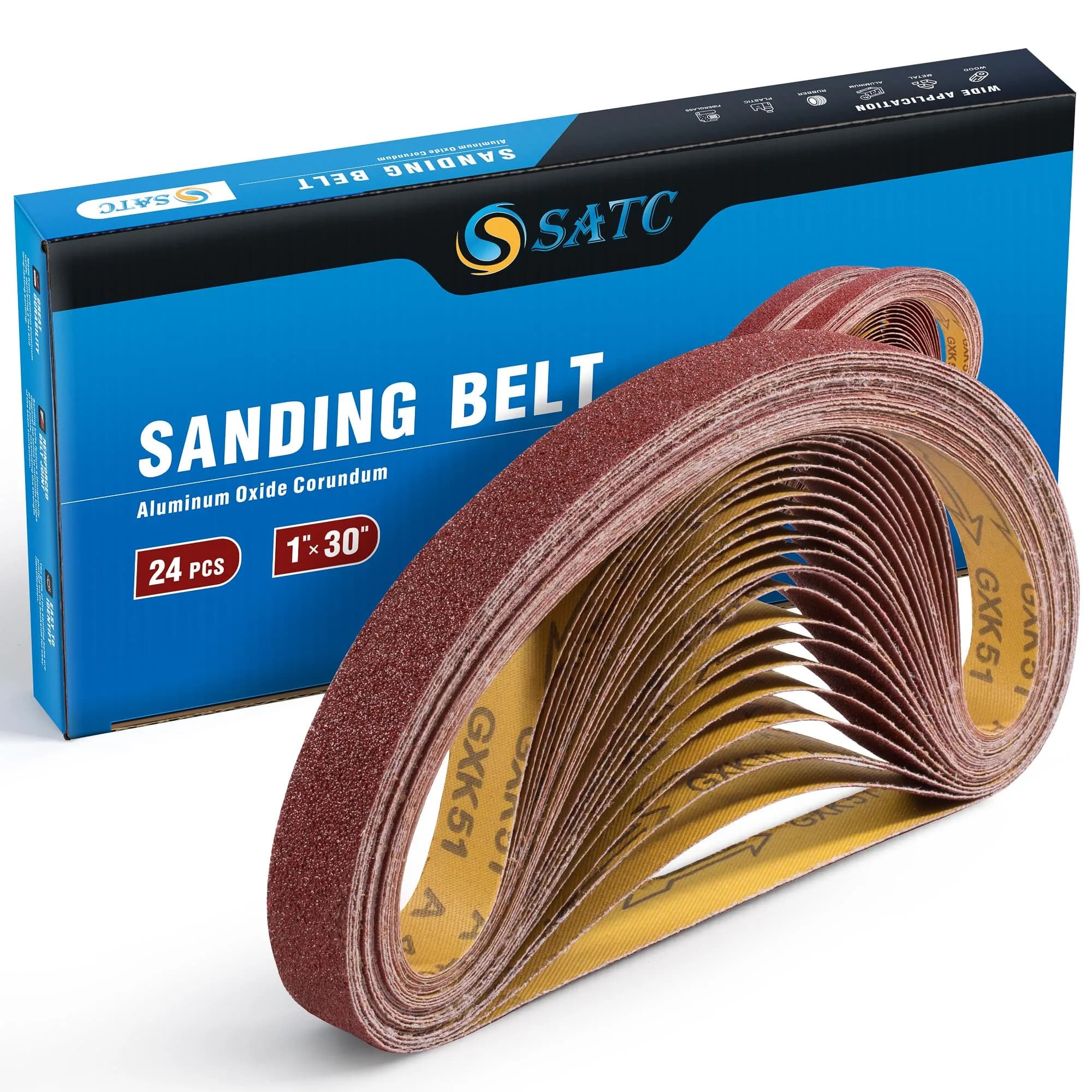 S SATC 1x30 Inch Sanding Belts 24-Pack (60-400 Grits) Aluminum Oxide | Heavy Duty Stripping & Sanding