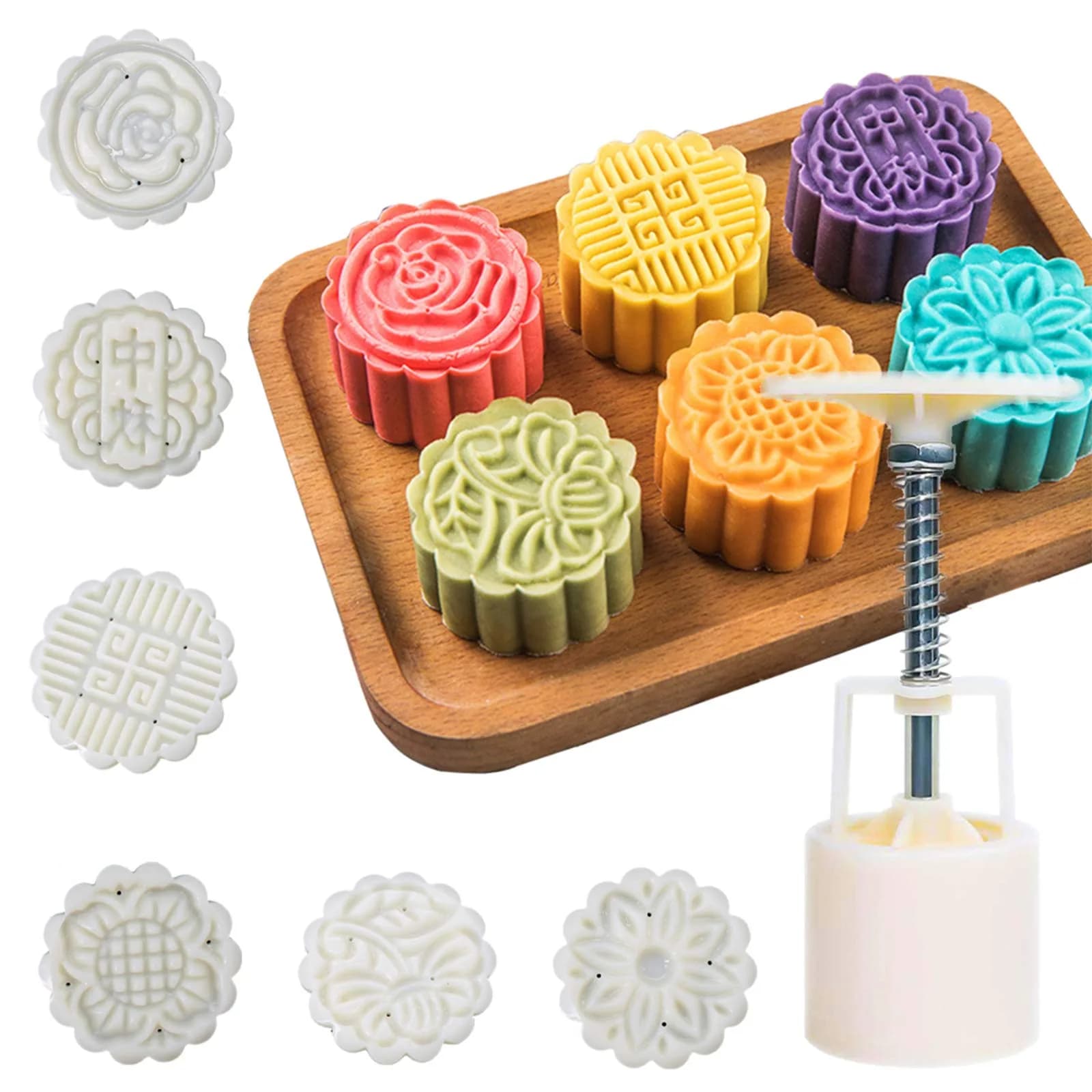 WeTop 6 PCS Round Moon Cake Mold Set 50g (1.8oz) | DIY Mid Autumn Festival Cookie Stamps - main product image