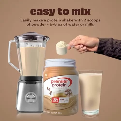 Premier Protein 30g High Protein Powder, 100% Whey, Café Latte, 1.49 lb (675g) | 30g Protein Per Serving with Caffeine thumbnail 3