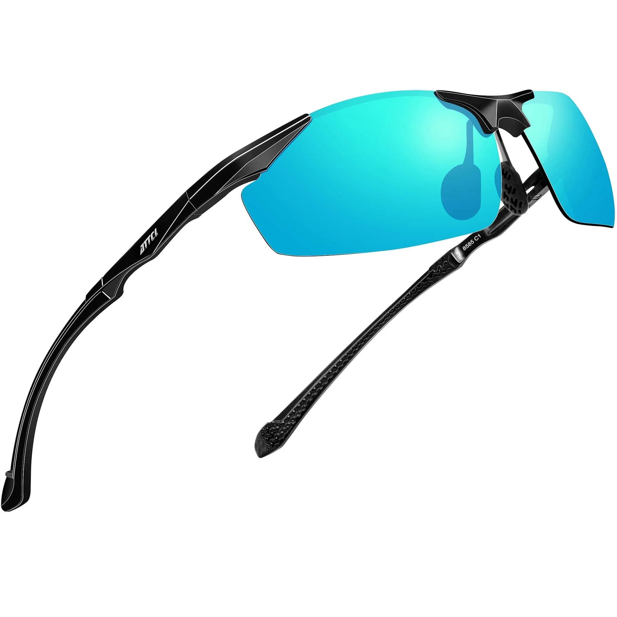 ATTCL Polarized UV Protection Sports Fishing Driving Sunglasses for Men Al-Mg Metal Frame Ultra Light 8585 Blue | Wrap Around Design - main product image