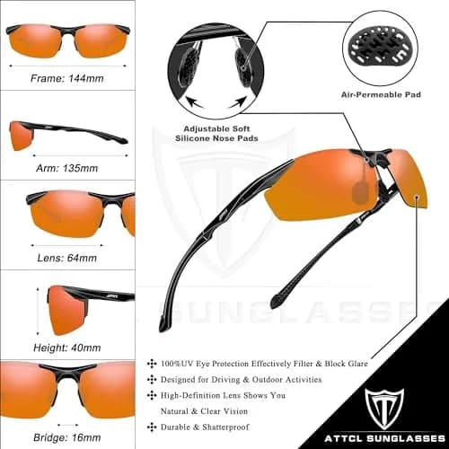 ATTCL Polarized UV Protection Sports Sunglasses for Men, Red/Mirrored Lens (64mm Lens Width) | Wrap-Around Design for Cycling & Driving thumbnail 5