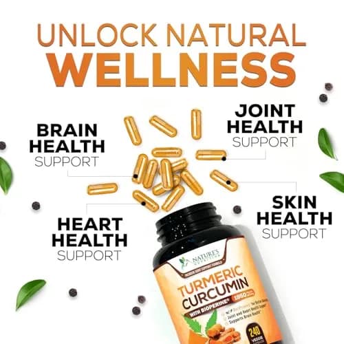 Nature's Nutrition Turmeric Curcumin 1950mg Capsules | 240 Count Herbal Supplement with Organic Turmeric & BioPerine for Joint Support thumbnail 7