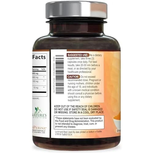Nature's Nutrition Turmeric Curcumin 1950mg Capsules | 240 Count Herbal Supplement with Organic Turmeric & BioPerine for Joint Support thumbnail 8
