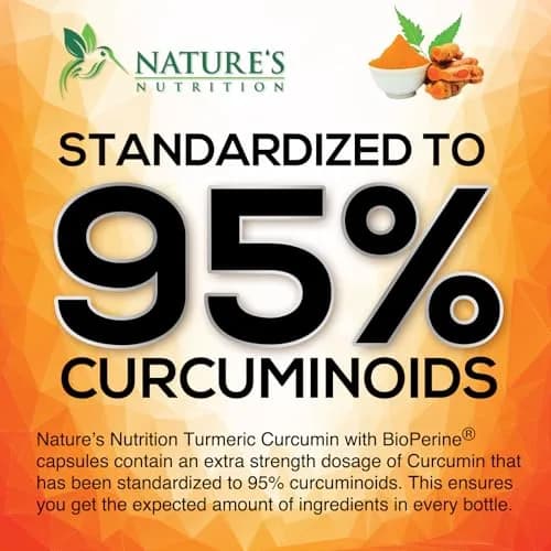 Nature's Nutrition Turmeric Curcumin 1950mg Capsules | 240 Count Herbal Supplement with Organic Turmeric & BioPerine for Joint Support thumbnail 3