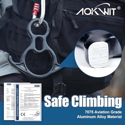 AOKWIT 50KN Rescue Figure 8 Descender 282g (9.9 oz) | Bent-Ear Belay Device for Climbing & Rescue thumbnail 2