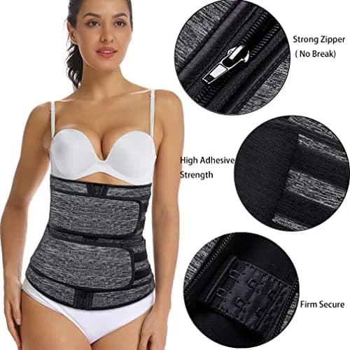 HOPLYNN Sweat Waist Trainer Body Shaper for Women Two Belts Gray 3X-Large (3XL) thumbnail 4