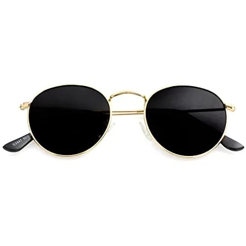 Kursan Small Round Metal Polarized Sunglasses for Men Women Mirrored Lens Classic Circle Sun Glasses (Gold Frame/Black Lens) | UV400 polarized thumbnail 7