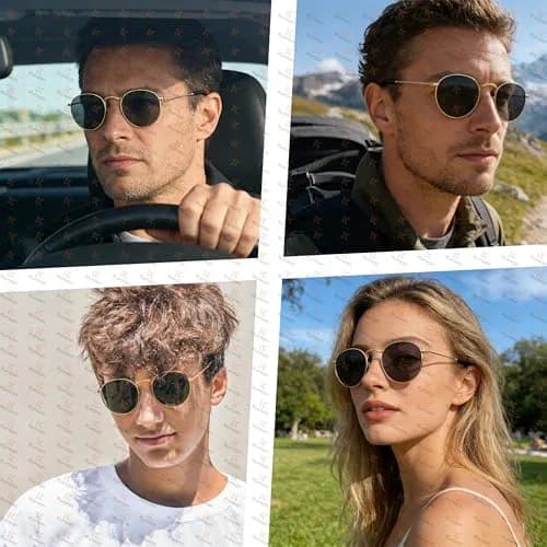 Kursan Small Round Metal Polarized Sunglasses for Men Women Mirrored Lens Classic Circle Sun Glasses (Gold Frame/Black Lens) | UV400 polarized thumbnail 3