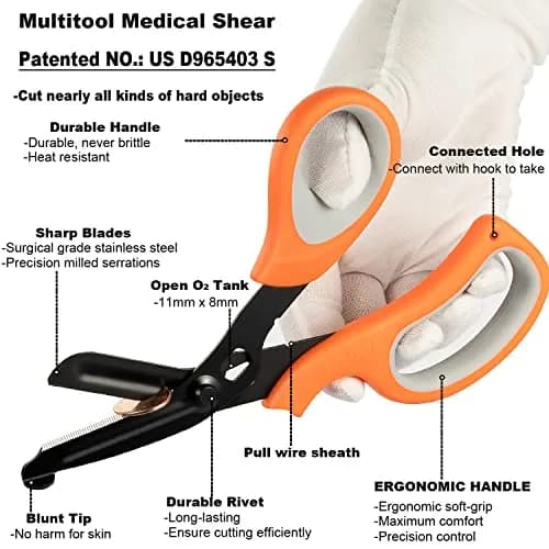 MEUUT Medical Trauma Shears (2-Pack, 7.8 Inch) | Patented Stainless Steel with Oxygen Wrench thumbnail 5