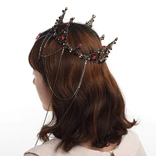 BPURB Baroque Queen Crown Red Rhinestone Tiara for Women | Classic Vintage Wedding Hair Accessories thumbnail 3