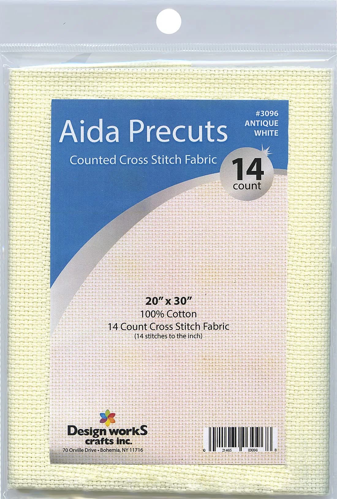 Design Works Crafts 14 Count Aida Fabric 50cm x 76cm (20" x 30") | Antique White Cotton for Cross Stitch