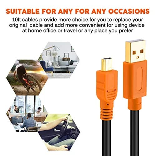 Tan QY Mini USB Cable 25Ft (7.62m) Orange | USB 2.0 Type A to Mini B Male Cord for GoPro, Cameras, Phones thumbnail 6
