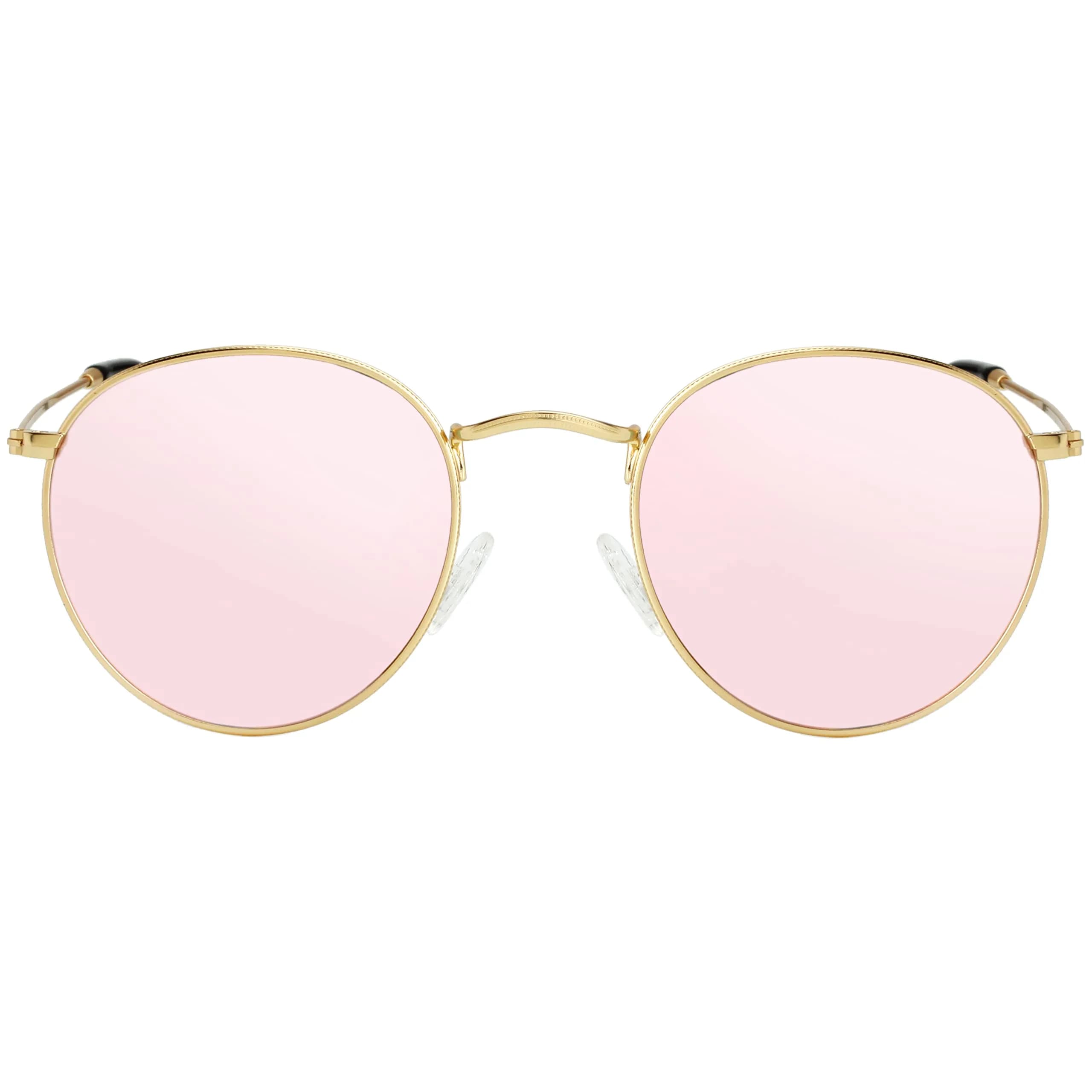 Kursan Small Round Metal Polarized Sunglasses for Men Women Mirrored Lens Classic Circle Sun Glasses (Gold Frame/Black Lens) | UV400 polarized — Gold Frame/Pink Mirrored