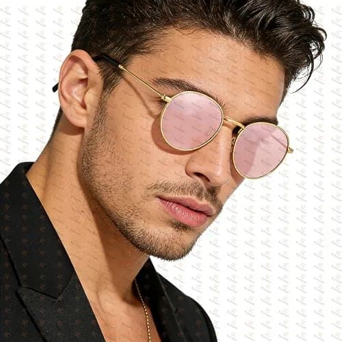 Kursan Small Round Metal Sunglasses for Men Women Mirrored Lens UV400 (Gold Frame/Pink Mirrored) | Classic Circle Sun Glasses thumbnail 4
