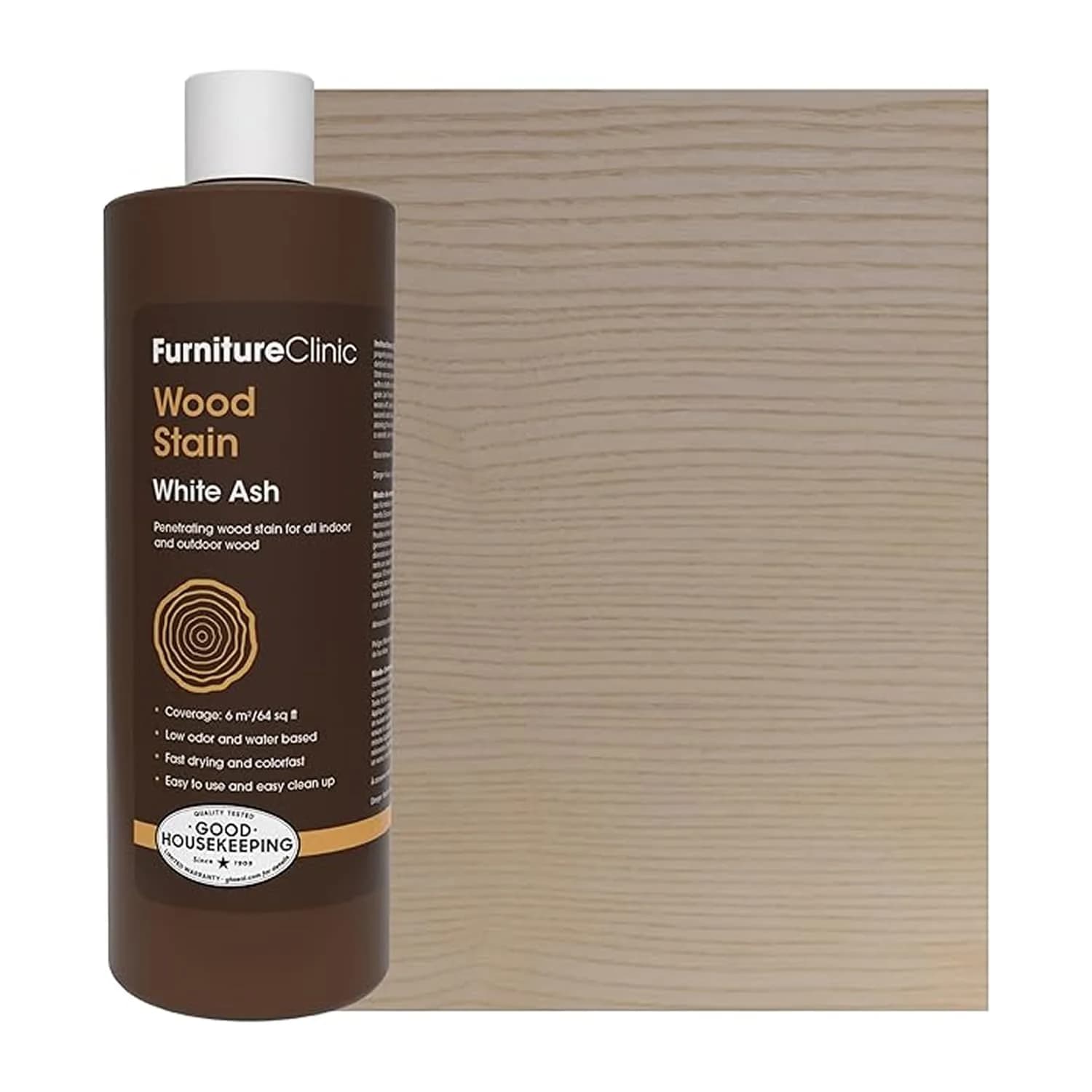 Furniture Clinic White Ash Wood Stain 500ml (17 Fl Oz) | Water Based, Fast Drying, Low Odor