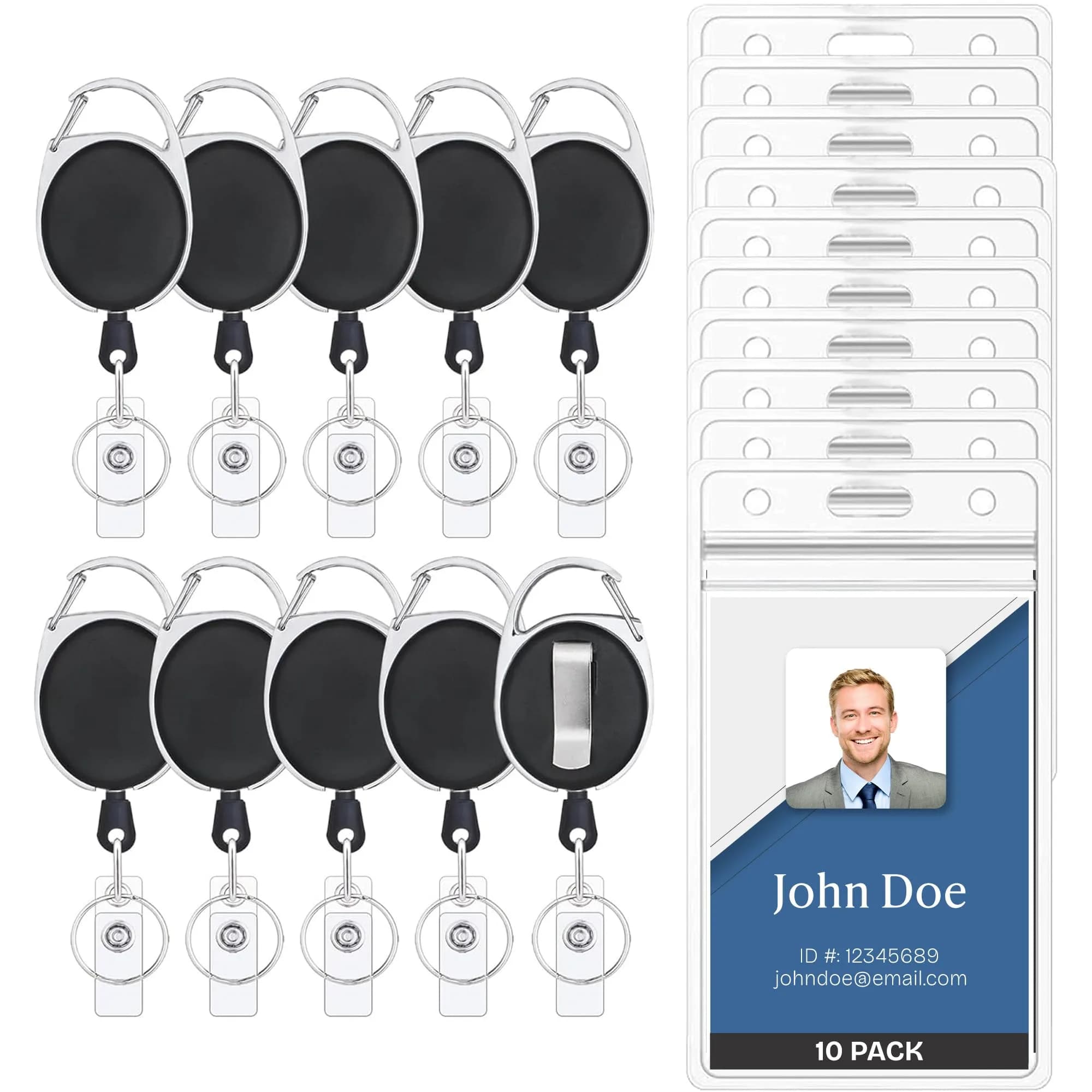 Will Well Heavy Duty ID Badge Holder Retractable 10 Pack - Vertical - Black | Durable, Versatile Badge Holders for Indian Professionals