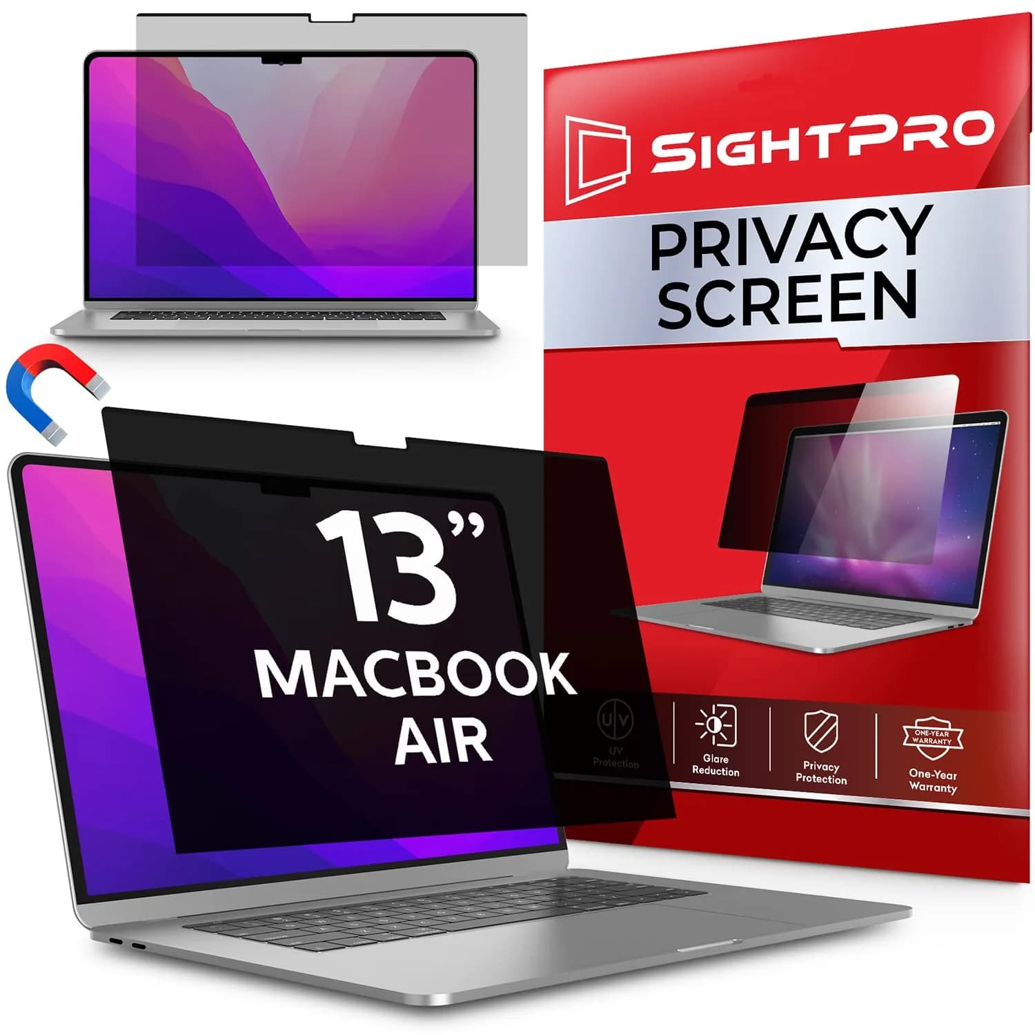 SightPro Magnetic Privacy Screen for MacBook Air 15 Inch (2023-2026 M2-M5) | Black, Dual Finish, Anti-Glare — MacBook Air 13 Inch (2018-2021, M1)