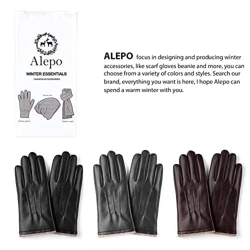 Alepo Men's Winter PU Leather Gloves with Wool Lining & Touchscreen Compatibility (Black, L) thumbnail 6