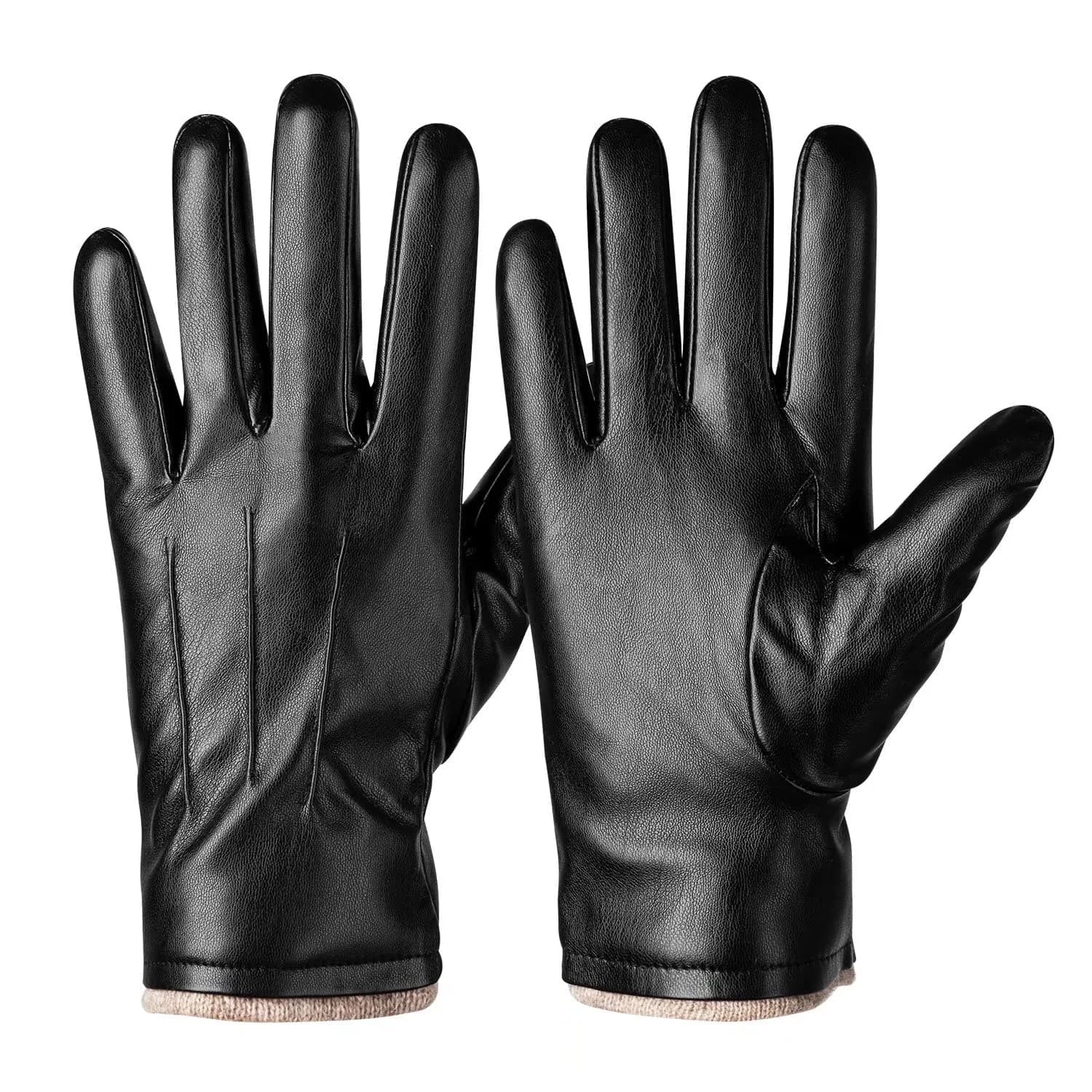 Alepo Men's PU Leather Winter Gloves XL Black | Touchscreen Thermal Warm Wool Lined — Black