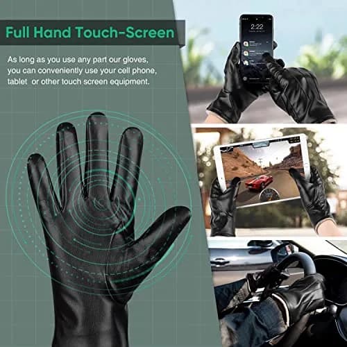 Alepo Men's PU Leather Winter Gloves | Touchscreen Compatible, Wool Lined, Black, Size S (Pair) thumbnail 3