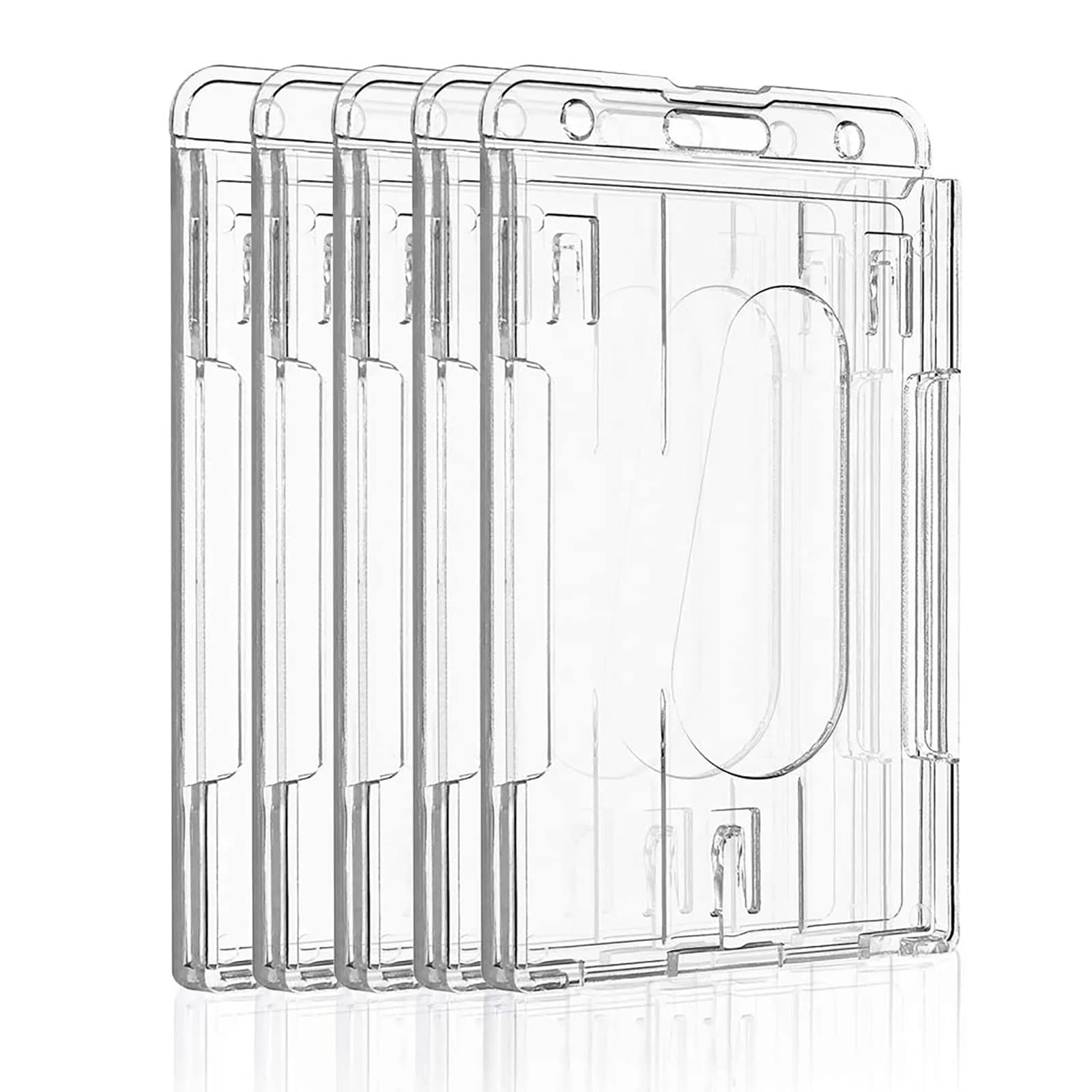 Pawfly Vertical 2-Card Badge Holder with Thumb Slot, Hard Transparent PC Case Protector 20 Pack | Heavy Duty & Crystal Clear — 2 Card