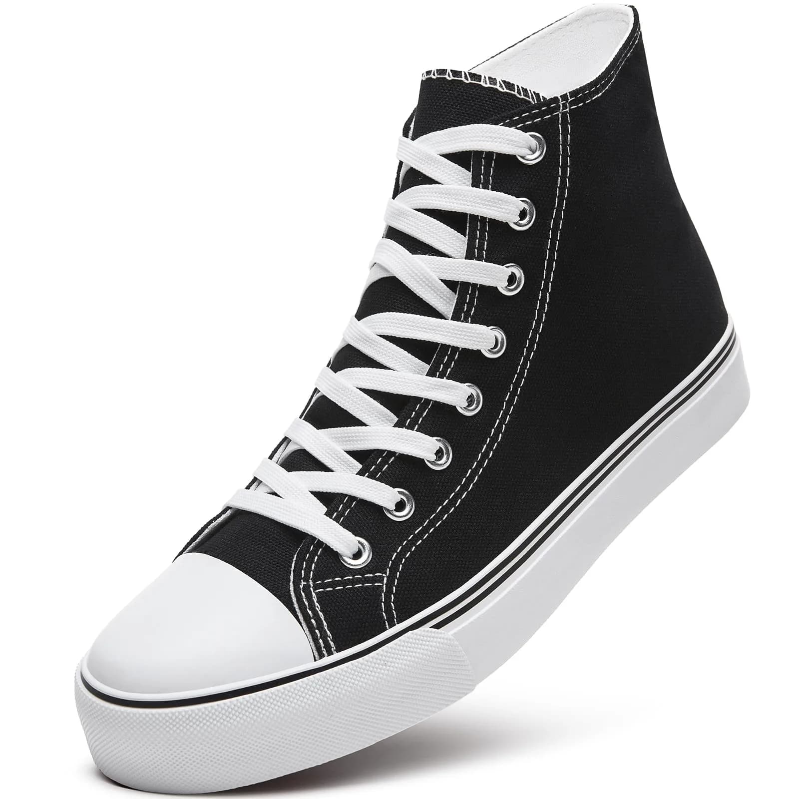 ZGR Mens High Top Canvas Sneakers Lace Up White US9.5 | Breathable Canvas & Anti-Slip Rubber Sole — Black / 8