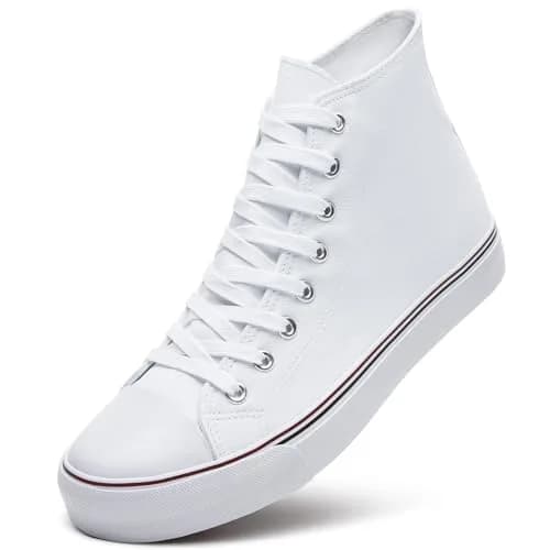 ZGR Mens High Top Canvas Sneakers Lace Up White US9.5 | Breathable Canvas & Anti-Slip Rubber Sole thumbnail 1