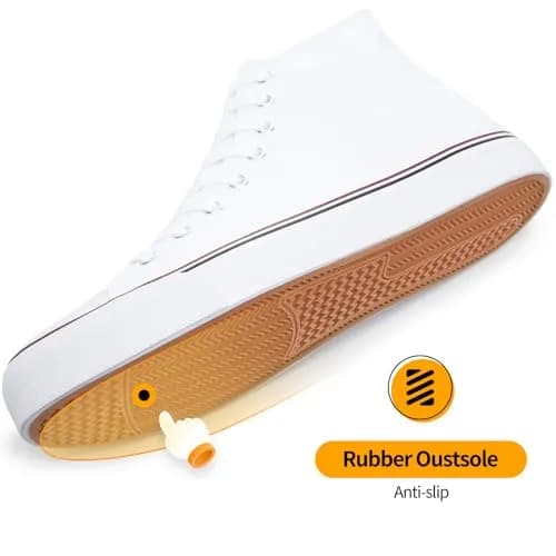 ZGR Mens High Top Canvas Sneakers Lace Up White US9.5 | Breathable Canvas & Anti-Slip Rubber Sole thumbnail 6