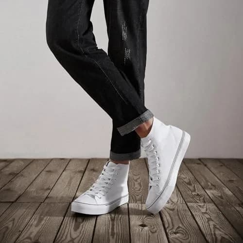 ZGR Mens High Top Canvas Sneakers Lace Up White US9.5 | Breathable Canvas & Anti-Slip Rubber Sole thumbnail 8