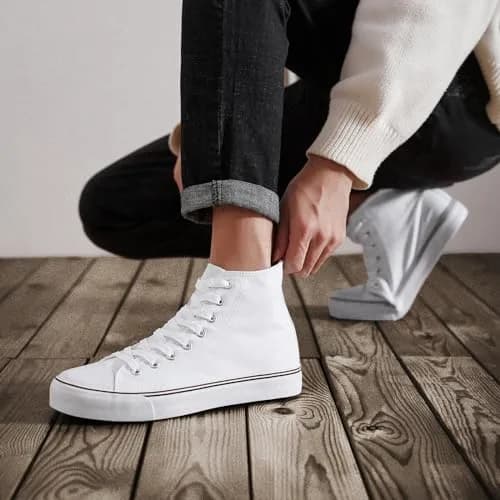 ZGR Mens High Top Canvas Sneakers Lace Up White US9.5 | Breathable Canvas & Anti-Slip Rubber Sole thumbnail 9