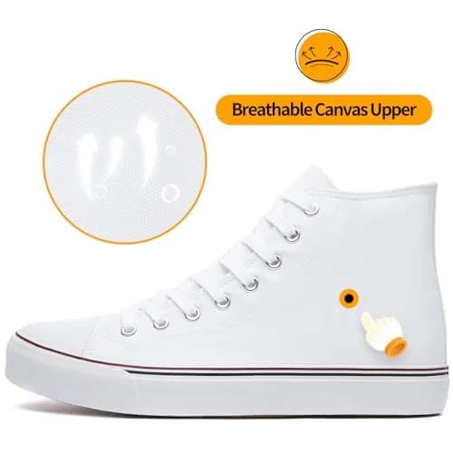 ZGR High Top Canvas Sneakers Lace Up White US7 | Breathable, Anti-Slip Rubber Sole, Classic Walking Style thumbnail 4