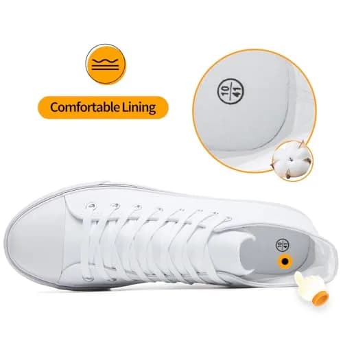 ZGR High Top Canvas Sneakers Lace Up White US7 | Breathable, Anti-Slip Rubber Sole, Classic Walking Style thumbnail 5