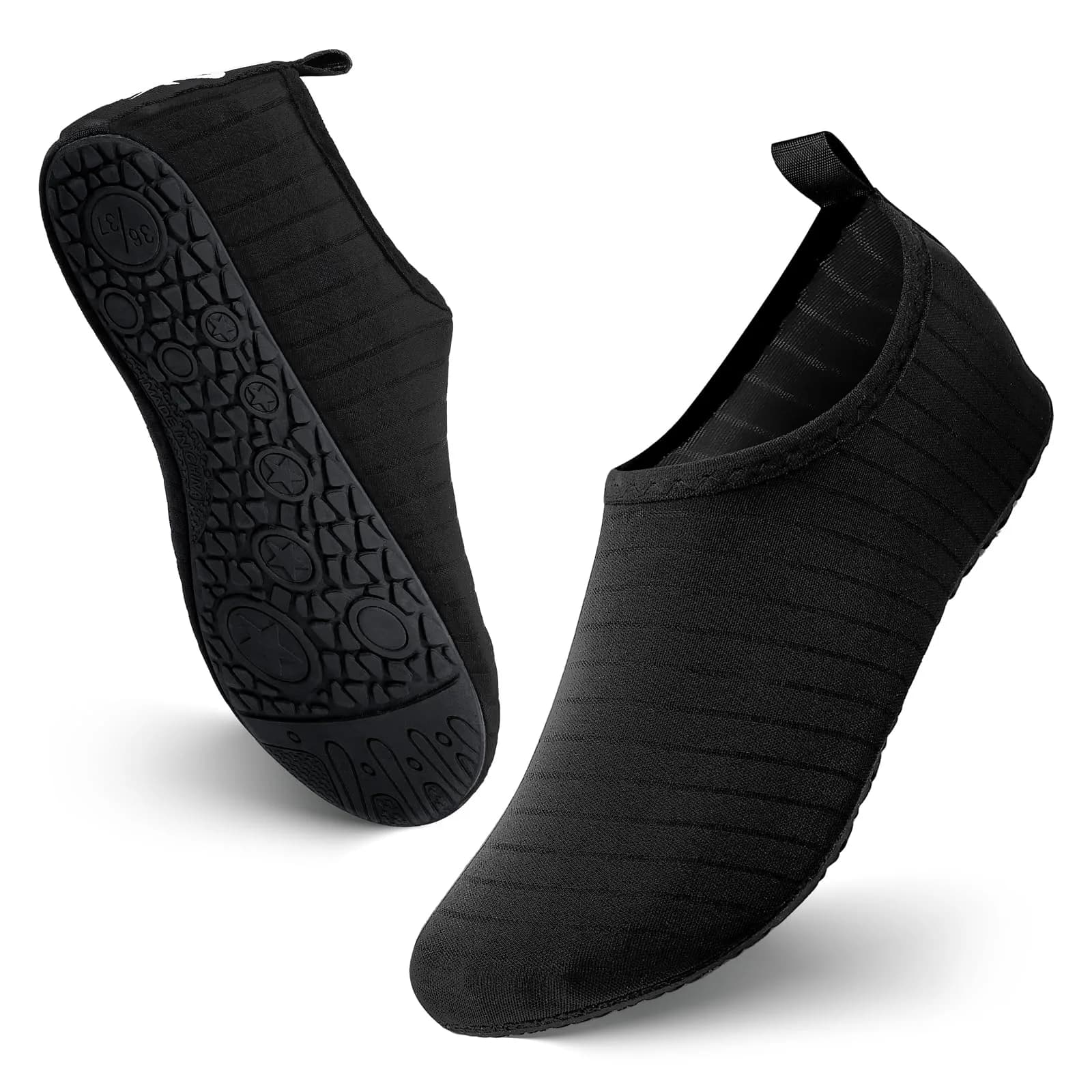 JOTO Water Shoes for Women & Men, Quick-Dry Breathable Aqua Socks with Non-Slip Rubber Sole | Size 7.5-8.5 Women/6.5-7.5 Men — Black / 3.5-4 Women/2-3 Men