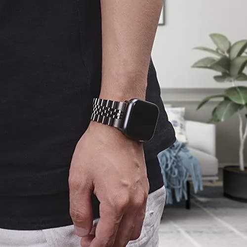 baozai Stainless Steel Watch Band for Apple Watch Ultra 3/2/1 46mm/45mm/44mm/42mm | Space Gray Jubilee Strap with Butterfly Clasp thumbnail 6