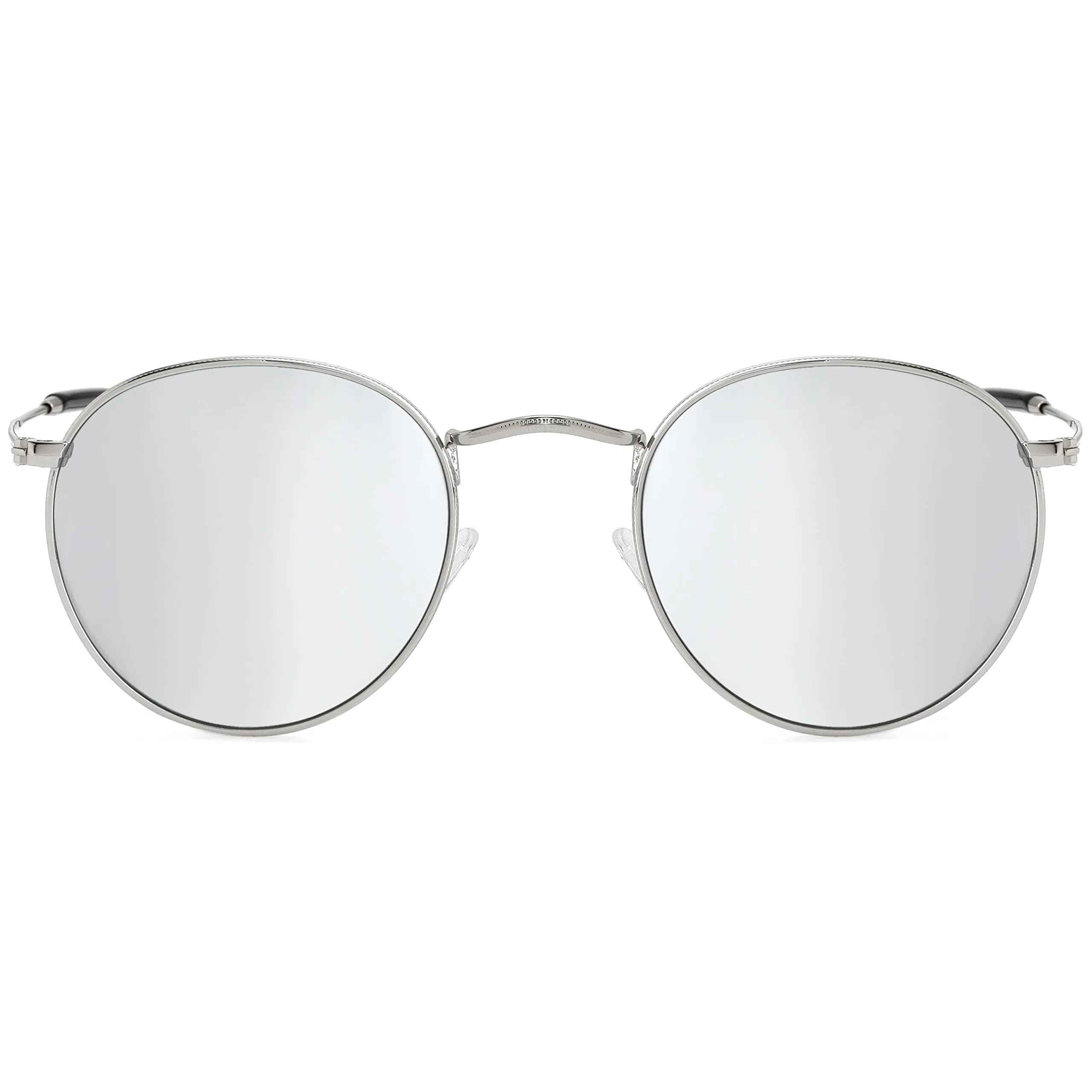 Kursan Small Round Metal Polarized Sunglasses for Men Women Mirrored Lens Classic Circle Sun Glasses (Gold Frame/Black Lens) | UV400 polarized — Silver Frame/Silver Mirrored