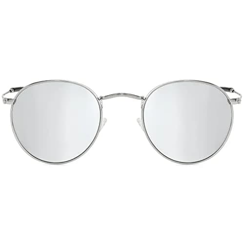 Kursan Small Round Metal Sunglasses for Men Women Mirrored Lens UV400 (Silver Frame/Silver Mirrored) | Vintage Circle Sun Glasses thumbnail 1