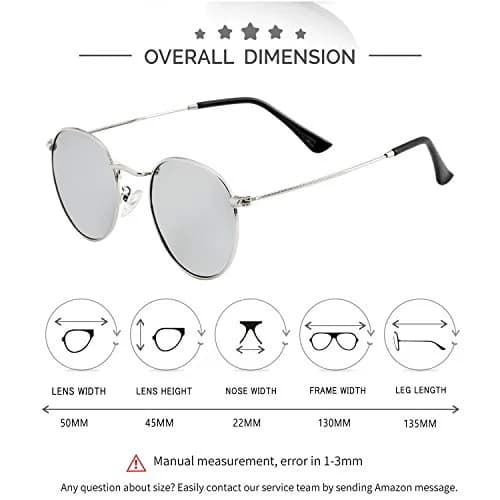 Kursan Small Round Metal Sunglasses for Men Women Mirrored Lens UV400 (Silver Frame/Silver Mirrored) | Vintage Circle Sun Glasses thumbnail 4