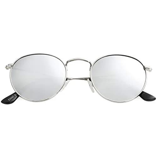 Kursan Small Round Metal Sunglasses for Men Women Mirrored Lens UV400 (Silver Frame/Silver Mirrored) | Vintage Circle Sun Glasses thumbnail 3