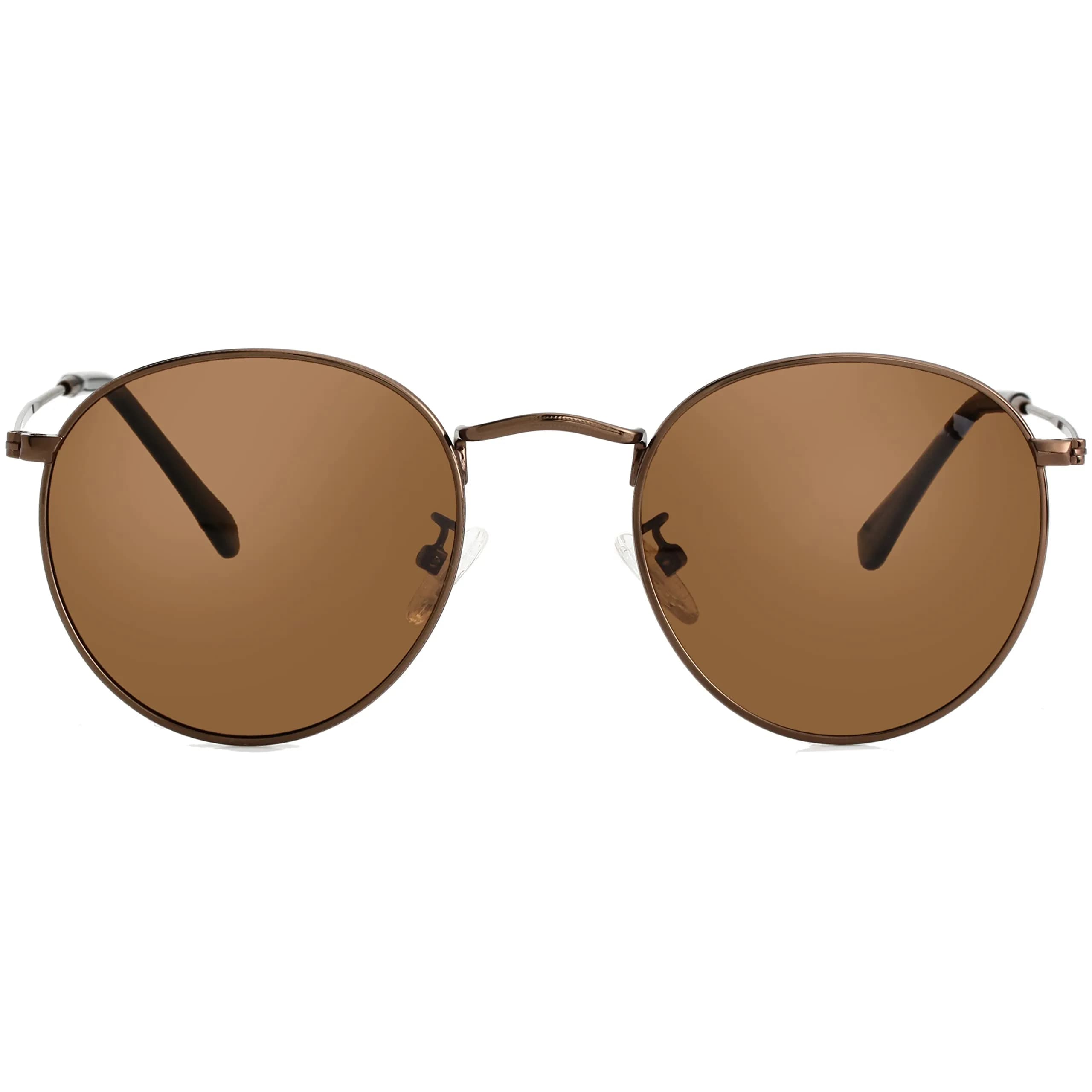 Kursan Small Round Metal Polarized Sunglasses for Men Women Mirrored Lens Classic Circle Sun Glasses (Gold Frame/Black Lens) | UV400 polarized — Brown Frame/Brown Lens
