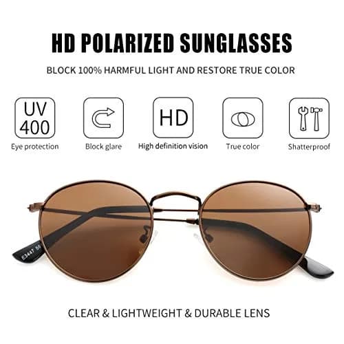 Kursan Small Round Metal Sunglasses for Men Women Mirrored Lens Classic Circle Sun Glasses (Brown Frame/Brown Lens) | UV400 Polarized thumbnail 2