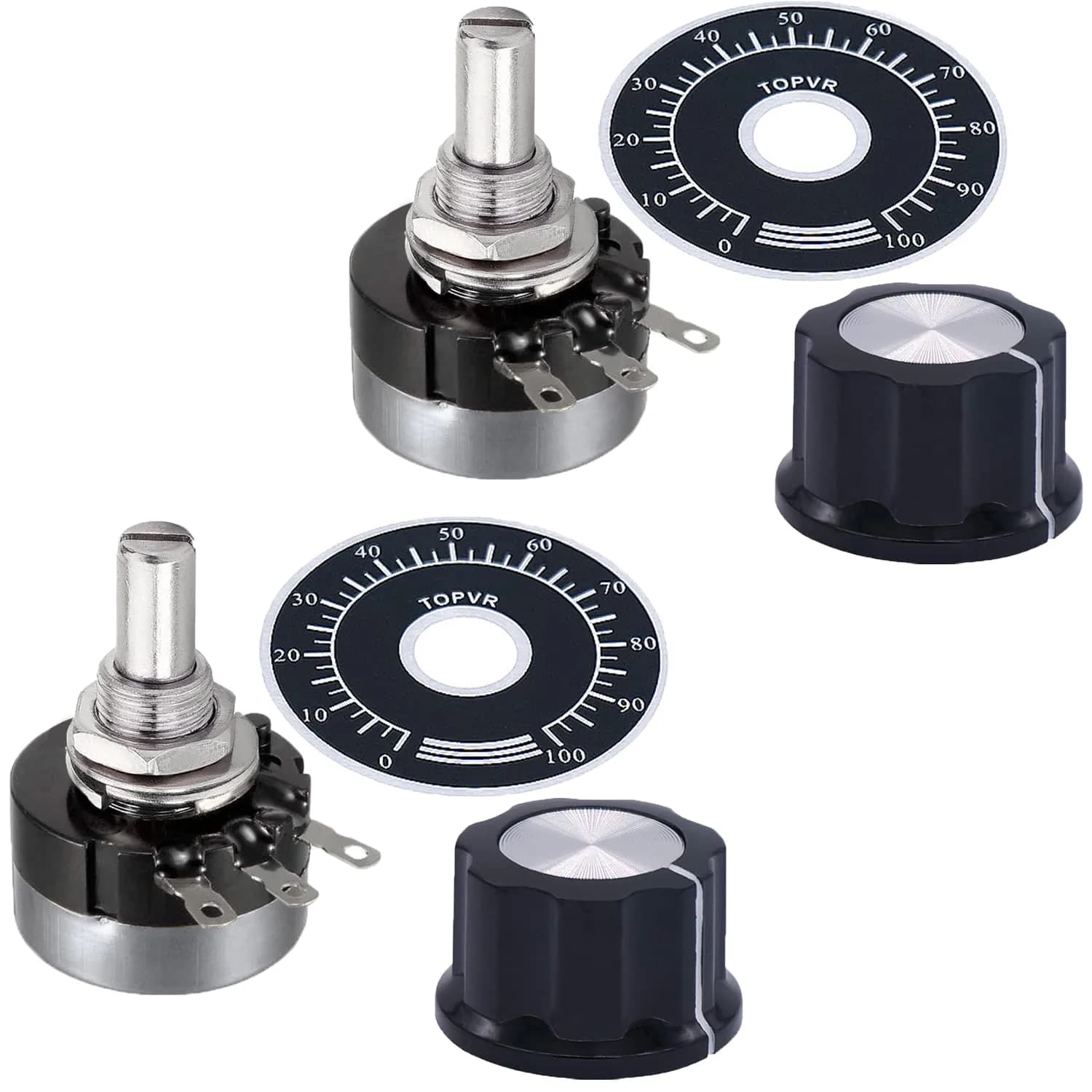 CenryKay RV24YN20S B102 1K Rotary Potentiometer with Knobs & Dials, 6mm Shaft, 20mm Length, 2-Pack | Precise Control for Audio & Circuits — RV24YN20S B502 5K