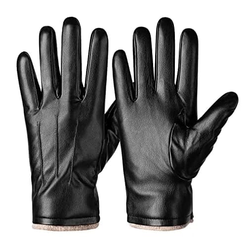 Alepo Men's PU Leather Winter Gloves XL Black | Touchscreen Thermal Warm Wool Lined thumbnail 1